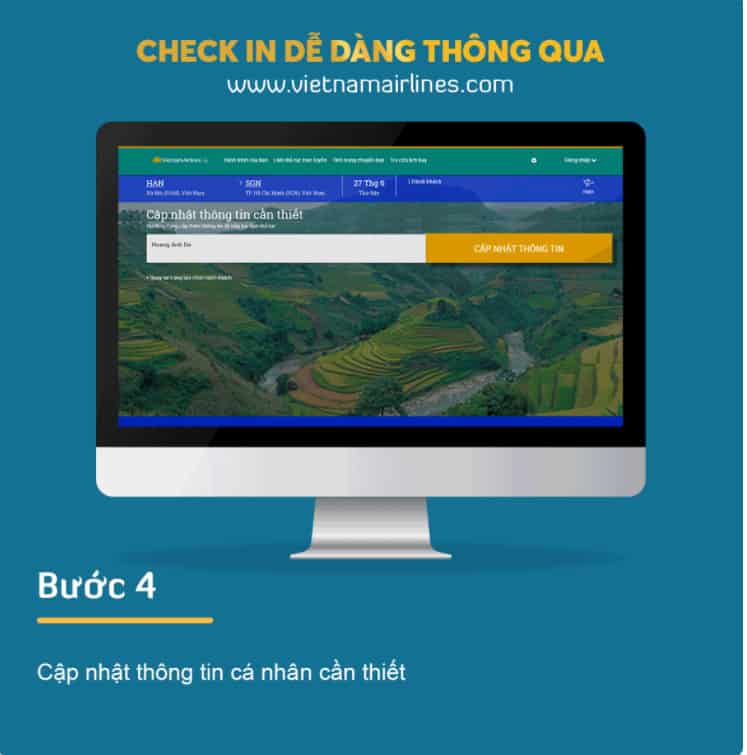 Chec in online Vietnam Airlines trên máy tính - cập nhật thông tin