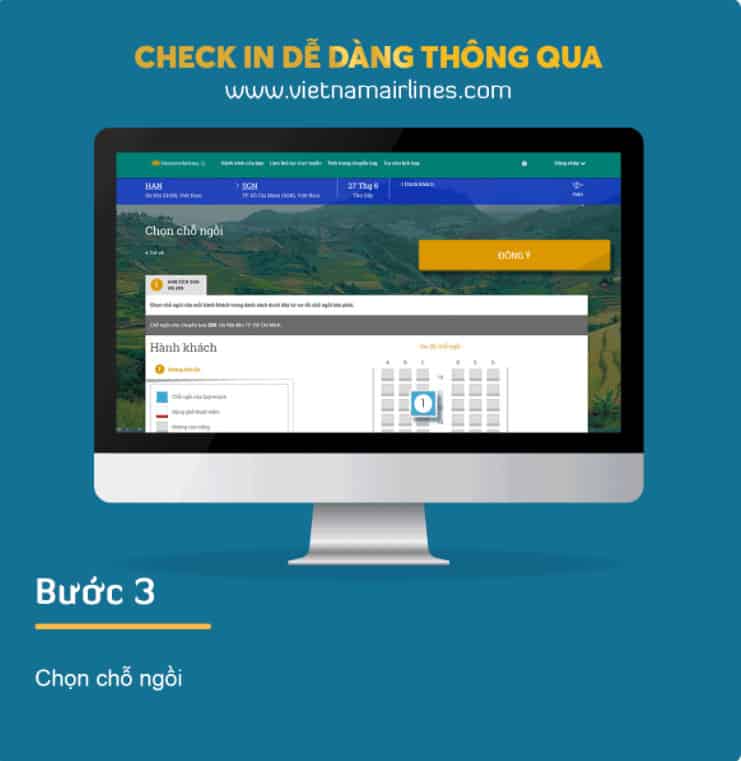 Chec in online Vietnam Airlines trên máy tính - chọn chỗ ngồi