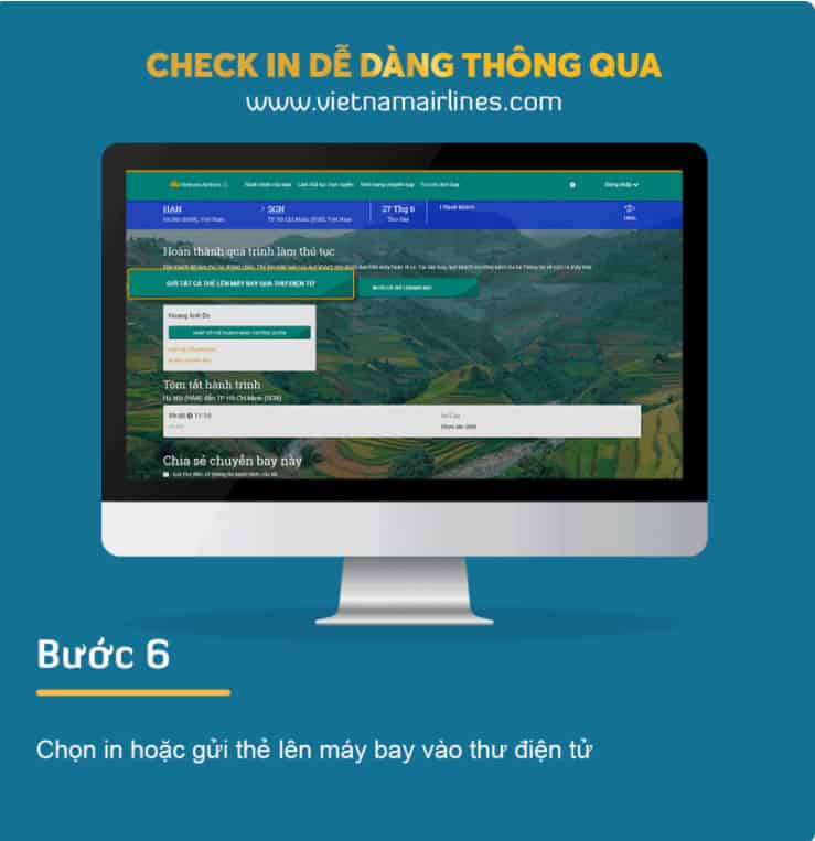 Chec in online Vietnam Airlines trên máy tính - chọn in thẻ tên