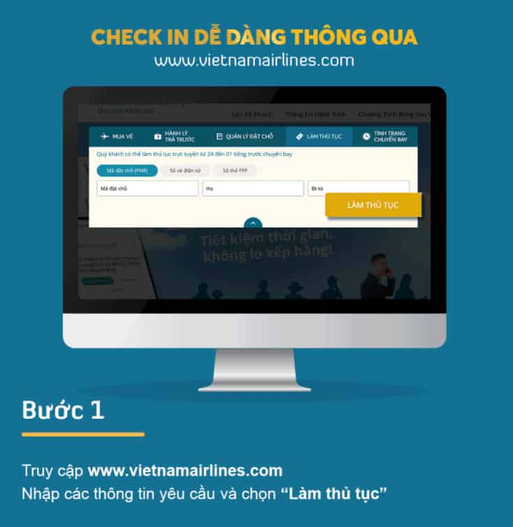 Chec in online Vietnam Airlines trên máy tính - truy cập