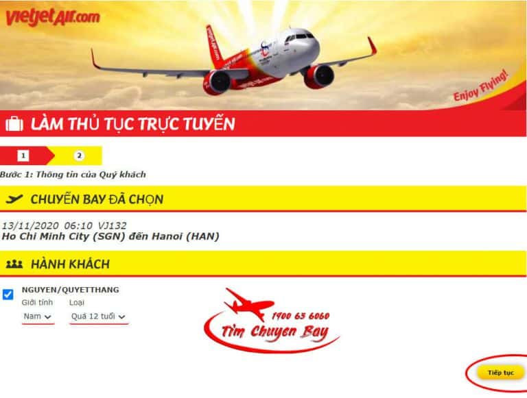 Check in online Vietjet Air - Điền thông tin 2