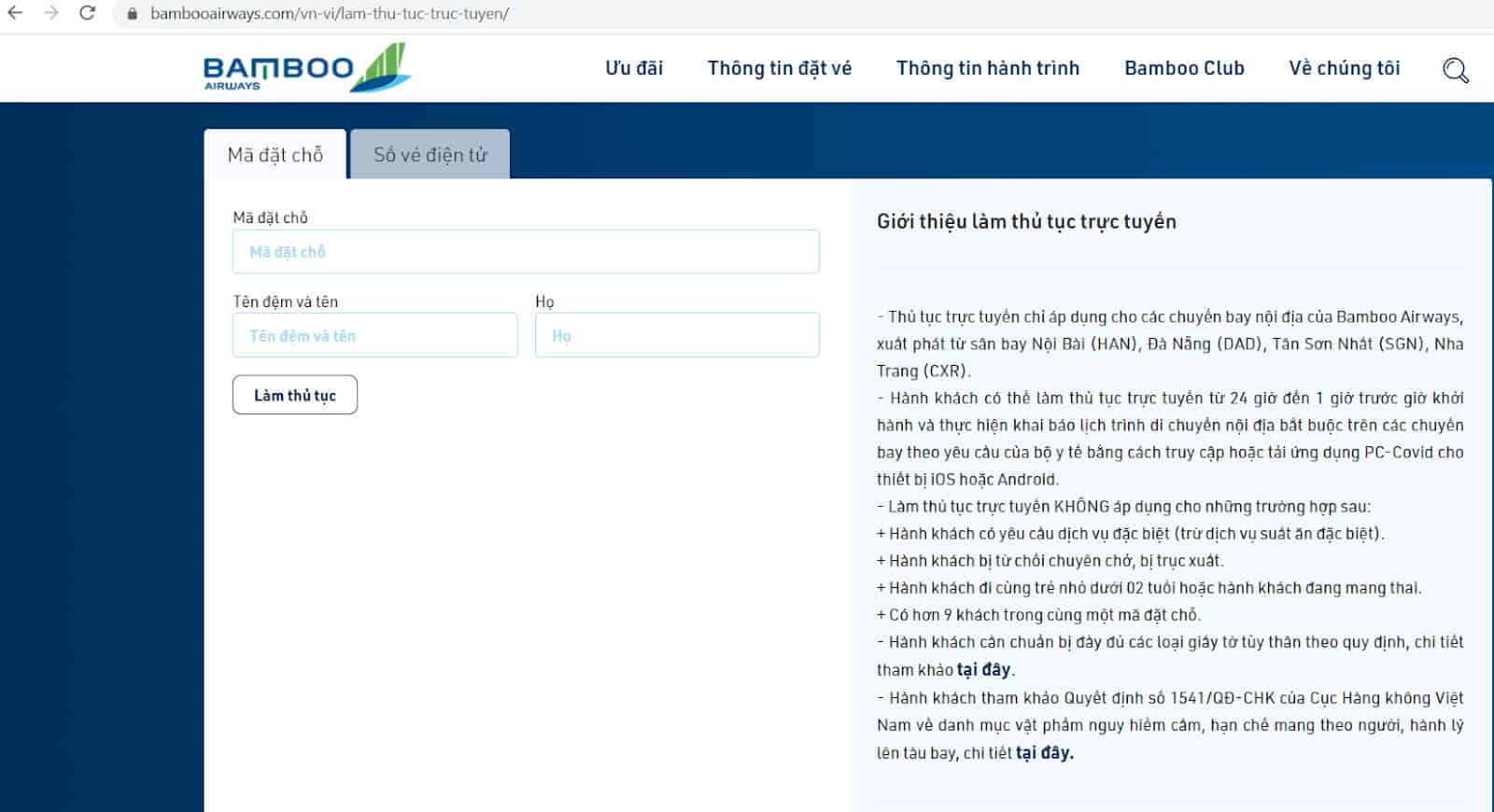 Hướng dẫn check in online Bamboo Airways - Tuy cập website