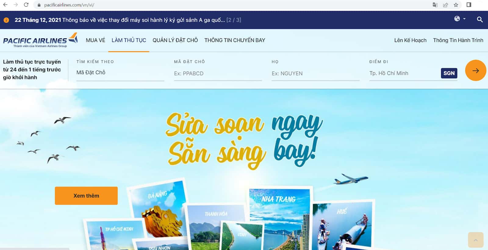 Hướng dẫn check in online Pacific Airlines - Làm thủ tục