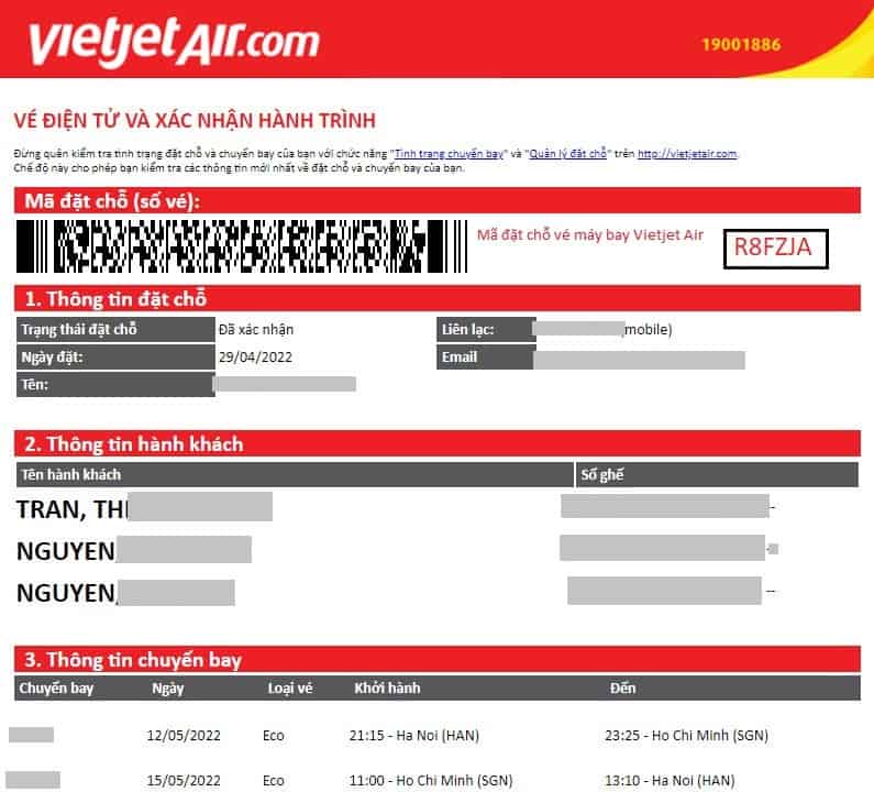 Kiểm tra mã đặt chỗ cho vé máy bay Vietjet Air