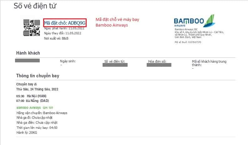 Kiểm tra mã đặt chỗ cho vé máy bay Bamboo Airways