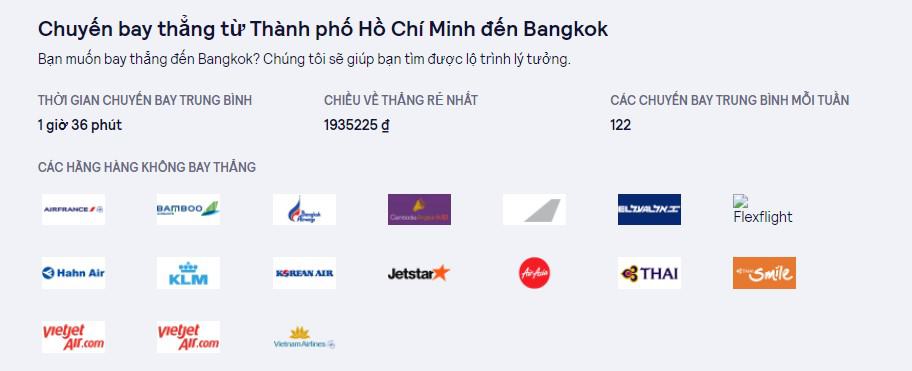 Thông tin chuyến bay thẳng từ TPHCM đến Bangkok