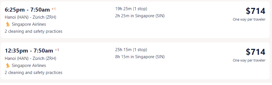 Vé máy bay đi Thuỵ Sĩ - Hãng Singapore Airlines