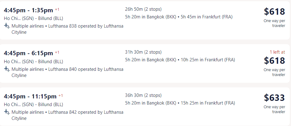 Giá vé máy bay hãng Lufthansa đi Đan Mạch từ Hồ Chí Minh