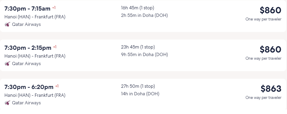 Giá vé máy bay hãng Qatar Airways đi Frankfurt từ Hà Nội
