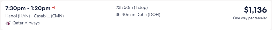 Giá vé máy bay hãng Qatar Airways đi Morocco - Casablanca từ Hà Nội