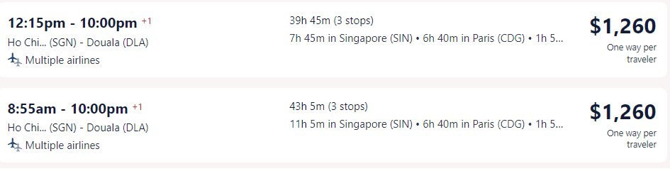 Giá vé máy bay hãng Singapore Airlines đi Cameroon - Douala từ Hồ Chí Minh