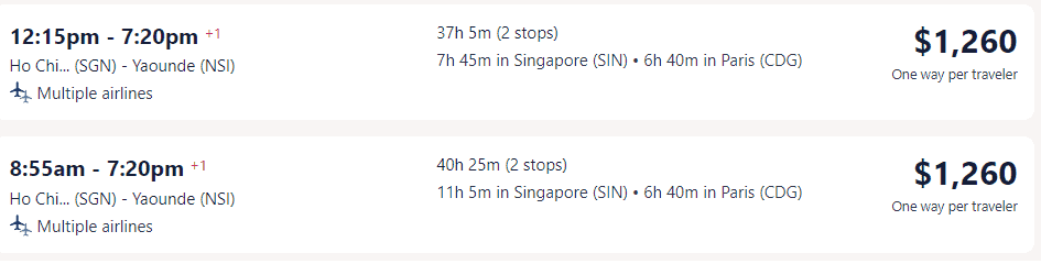 Giá vé máy bay hãng Singapore Airlines đi Cameroon - Yaounde từ Hồ Chí Minh