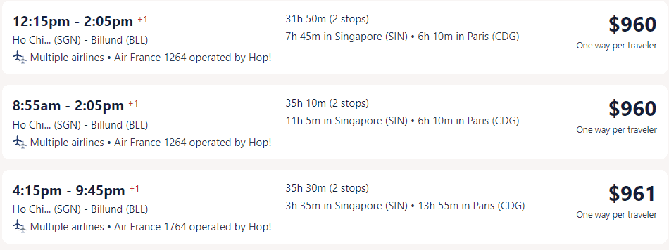 Giá vé máy bay hãng Air France đi Đan Mạch từ Hồ Chí Minh