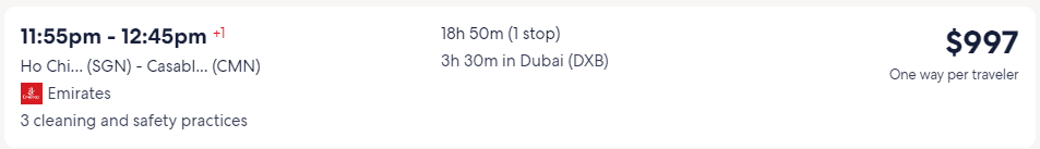 Giá vé máy bay hãng Emirates đi Morocco từ Hồ Chí Minh