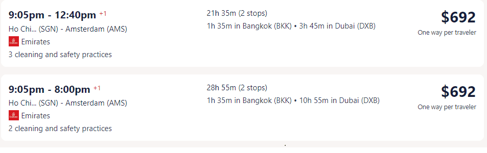 Giá vé máy bay hãng Emirates đi Hà Lan từ TP Hồ Chí Minh