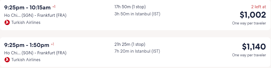 Giá vé máy bay hãng Turkish Airlines đi Frankfurt từ Hồ Chí Minh