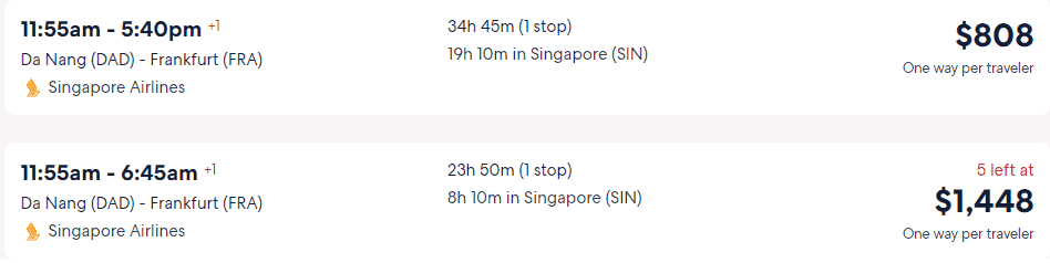 Giá vé máy bay của Vietnam Airlines đi Frankfurt từ Đà Nẵng