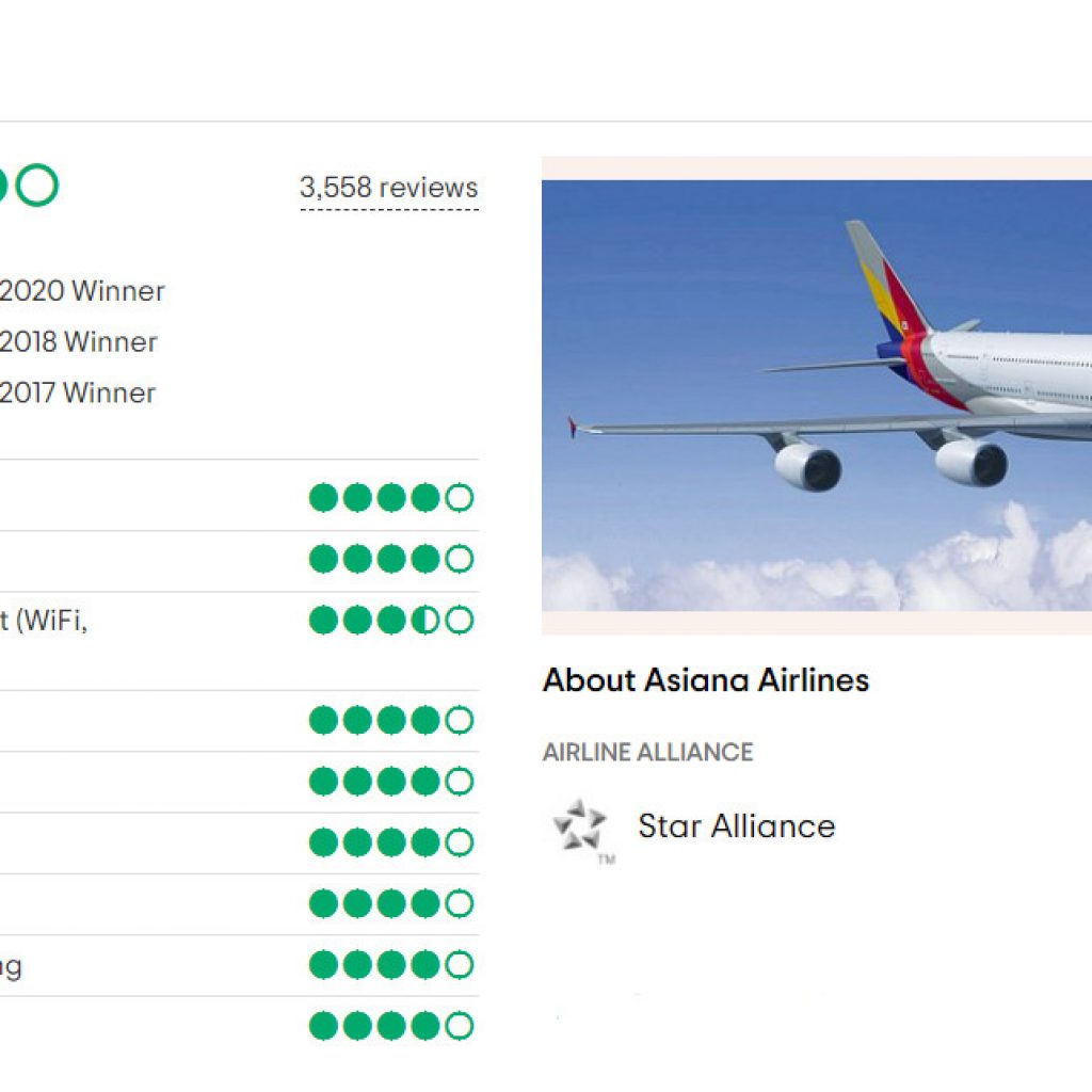 Đánh giá hãng hàng không Asiana Airlines trên Tripadvisors- vé bay đi Jeju