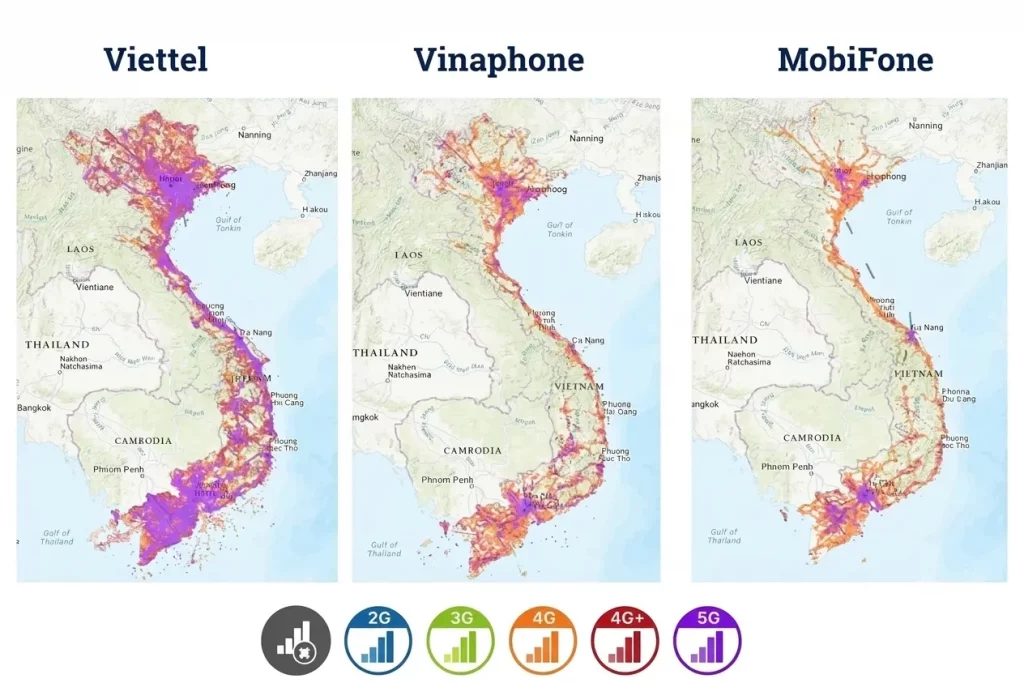 Mobile coverage map by major operators in Vietnam
