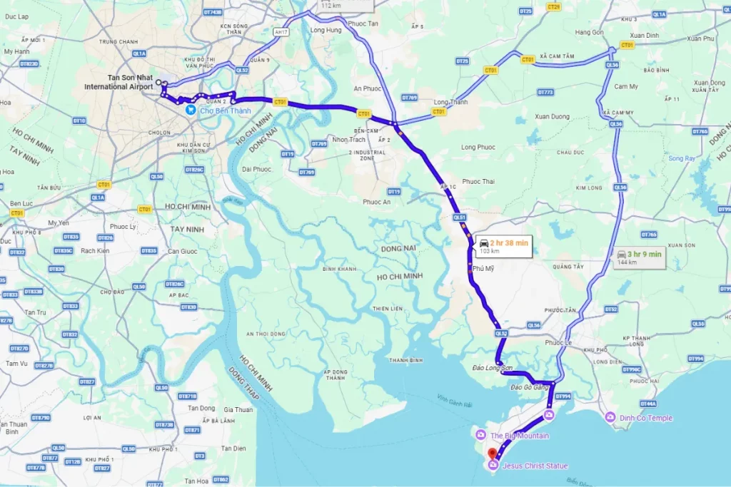 The distance between Ho Chi Minh Airport and Vung Tau